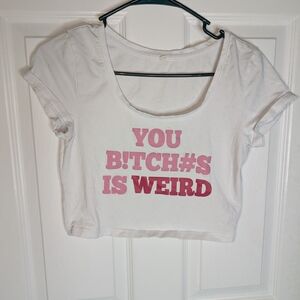 White Graphic Crop Top